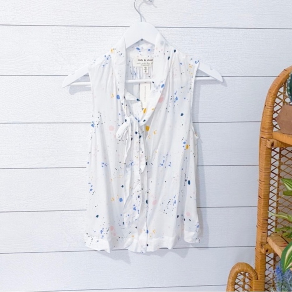 NWT Anthropologie Cloth & Stone Aloisa Tie-Neck Buttondown White